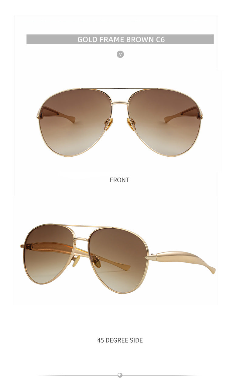 Toad-shaped Metal Sunglasses2025New Retro Plain Sunglasses High-End Feel Women Street Style Trendy Sunglasses