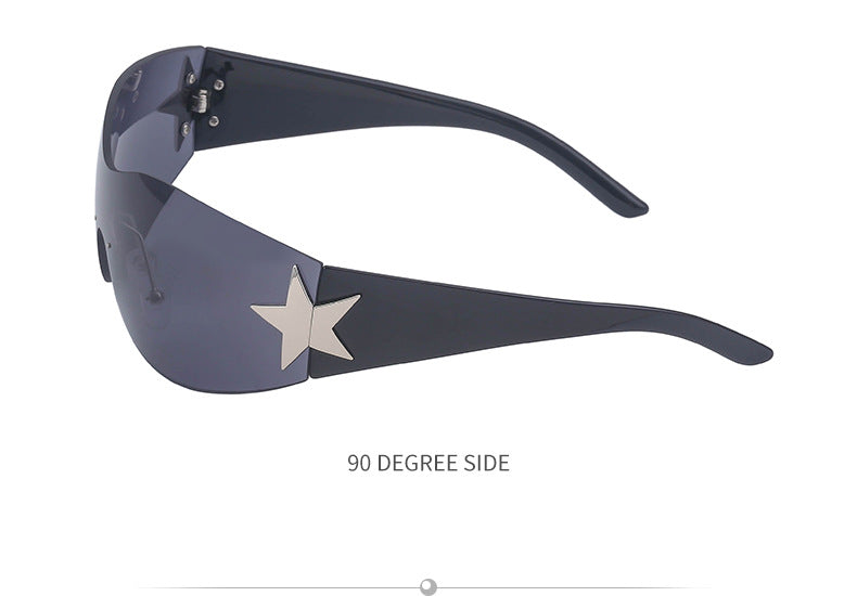 European and American retro rimless sunglasses for women y2k Personalized Five-Pointed Star One-Piece Sunglasses for Men Cycling Glasses Wholesale