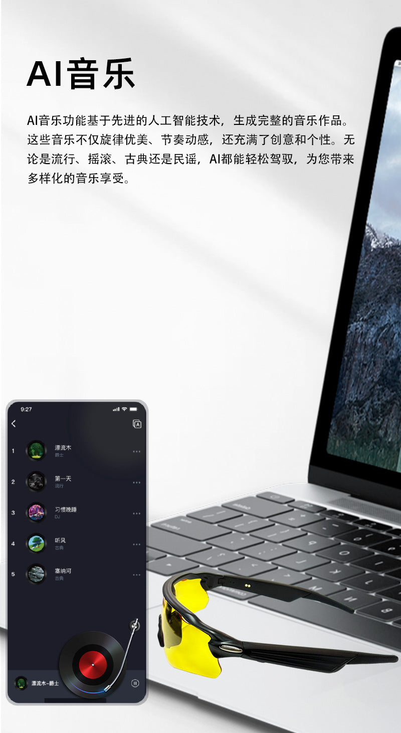 Sports Smart Glasses Bluetooth Music Cycling Goggles Sunglasses ai Voice Translation Manufacturer Direct Sales