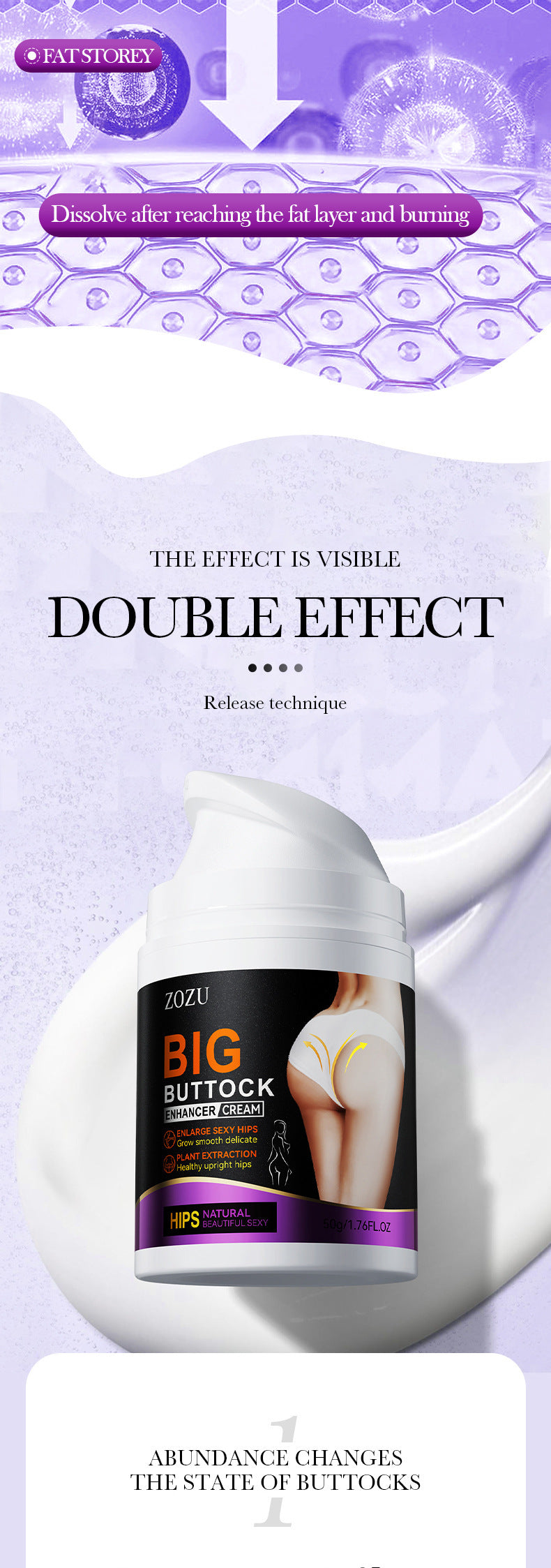 Buttocks Enhancement Cream50g ZOZU Plump and Lift Butt Body Care Products Cross-Border Wholesale