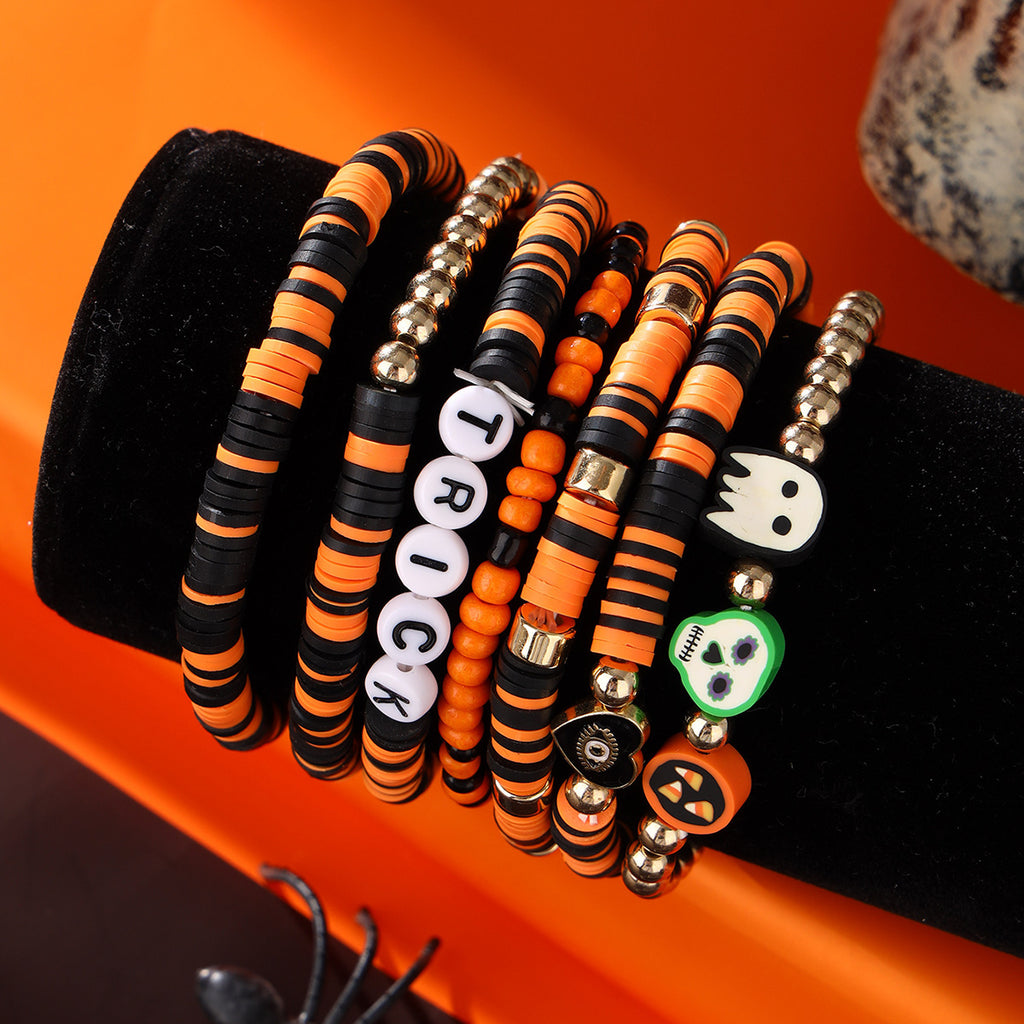 Men's holiday bracelets as gifts for women TRICK Letter Bracelet Set Soft Clay Halloween Bracelet