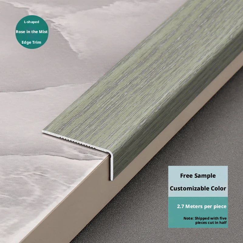 L-shaped edge trim in customizable green color for flooring, 2.7 meters per piece.