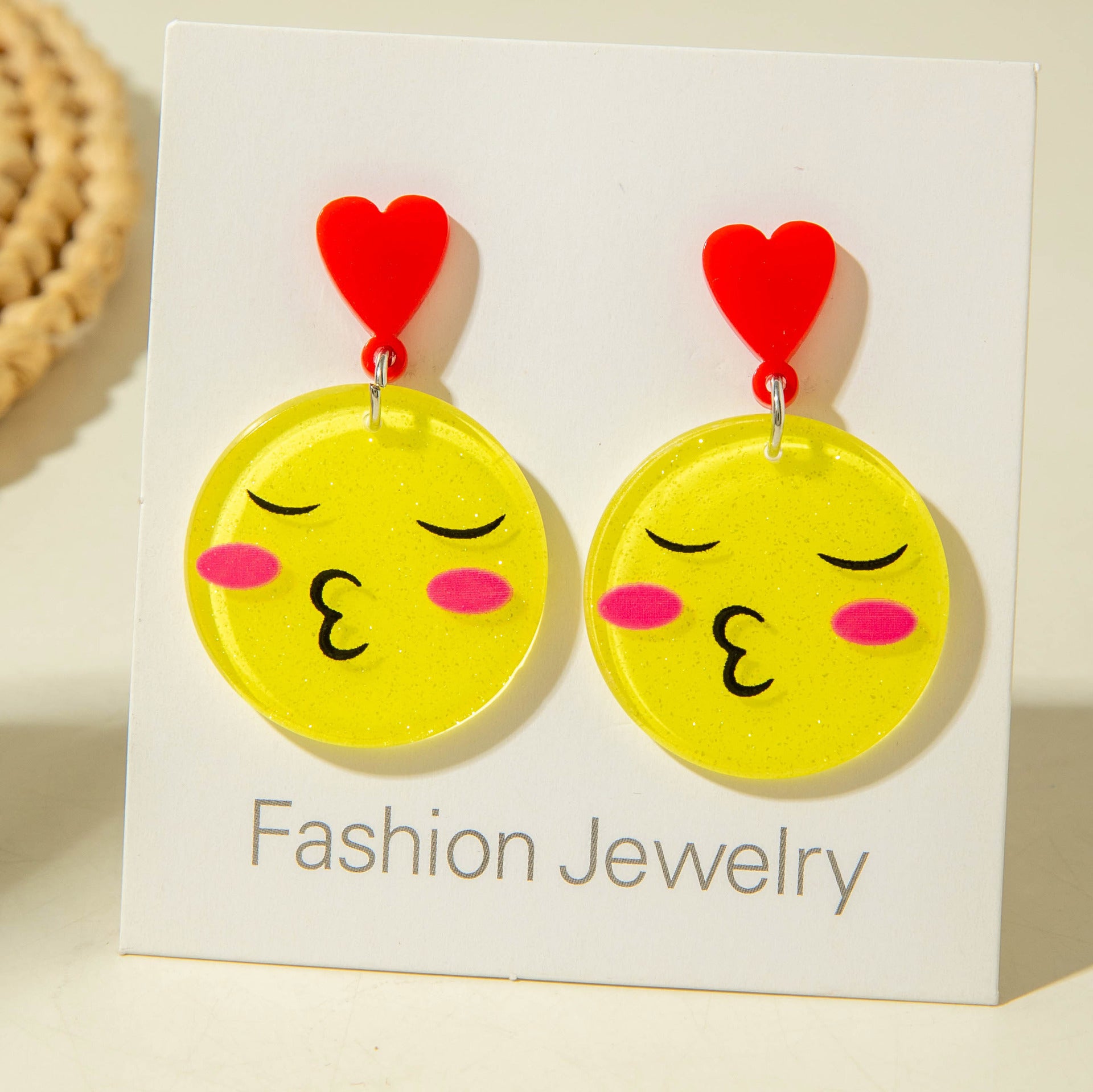 European and American Ornament Cartoon Round Smiley Yellow Earrings Cute and Unique earrings Jewelry Wholesale