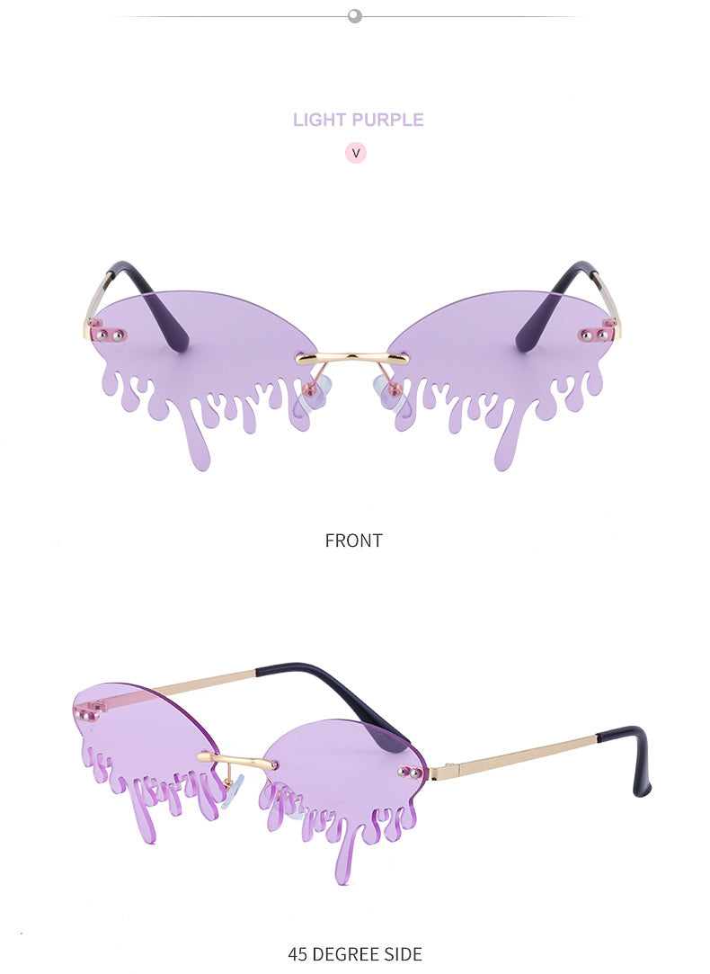 Christmas Costume Personality Tear Sunglasses for Women Metal Frameless Sunglasses Trendy European and American Party Funny Glasses