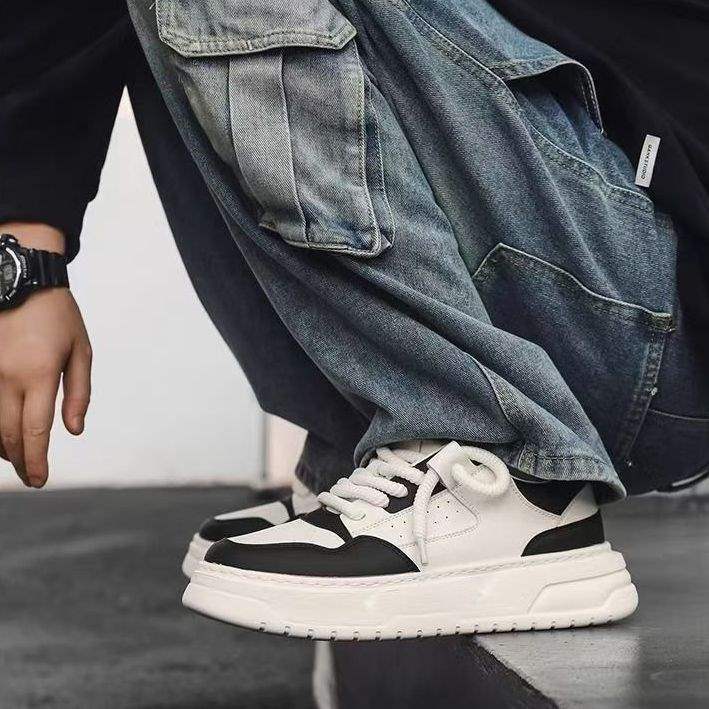 2025Spring New Breathable Casual Men's Shoes Thick Sole Height Increasing Fashion Versatile Sports White Sneakers White Board Shoes for Men