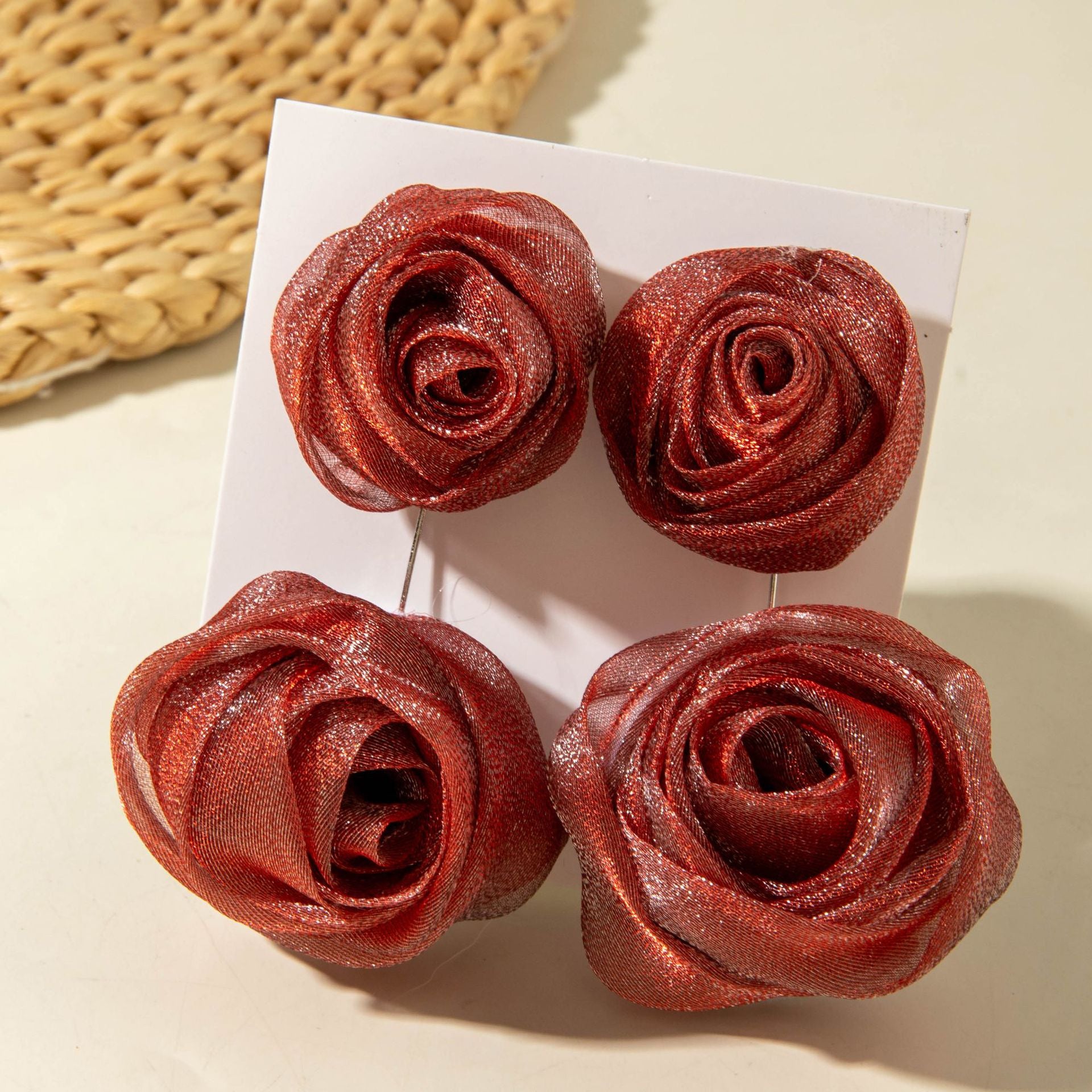 European and American Light Luxury High-End Fabric Rose Flower Earrings Fashion Versatile Three-Dimensional Flower Earrings Wholesale