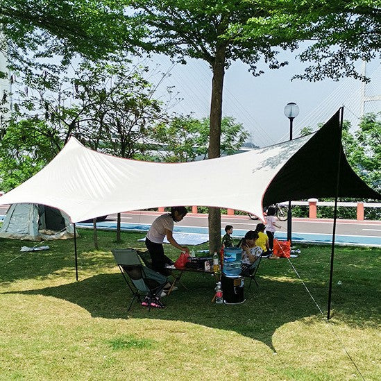 Canopy Tent Outdoor Camping Hexagonal Black Coated Silver Tarp Awning Camping Picnic Equipment Large Size Canopy