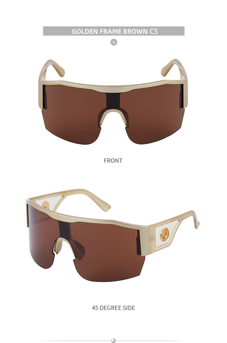 Y2K Millennium Integrated Cycling Sports Sunglasses for Women, European and American Style, Large Frame, Windproof, Half Frame Sunglasses