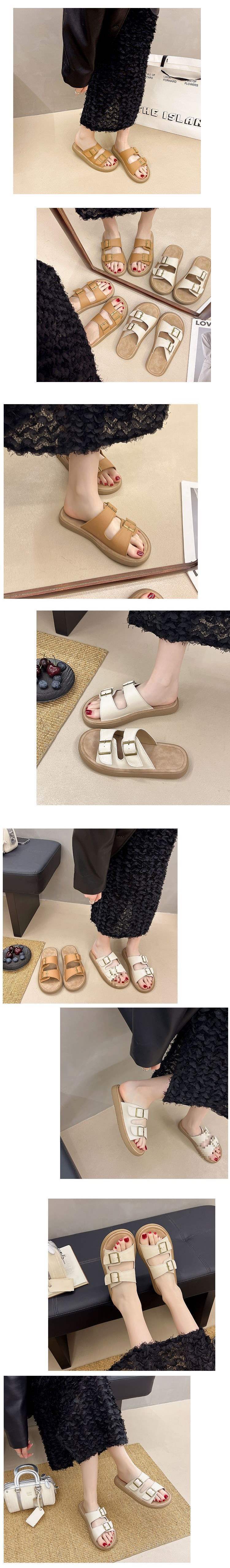 Cowhide Boken Slippers Women's Anti-Slip Soft Bottom2025New summer outer wear French flat beach shoes