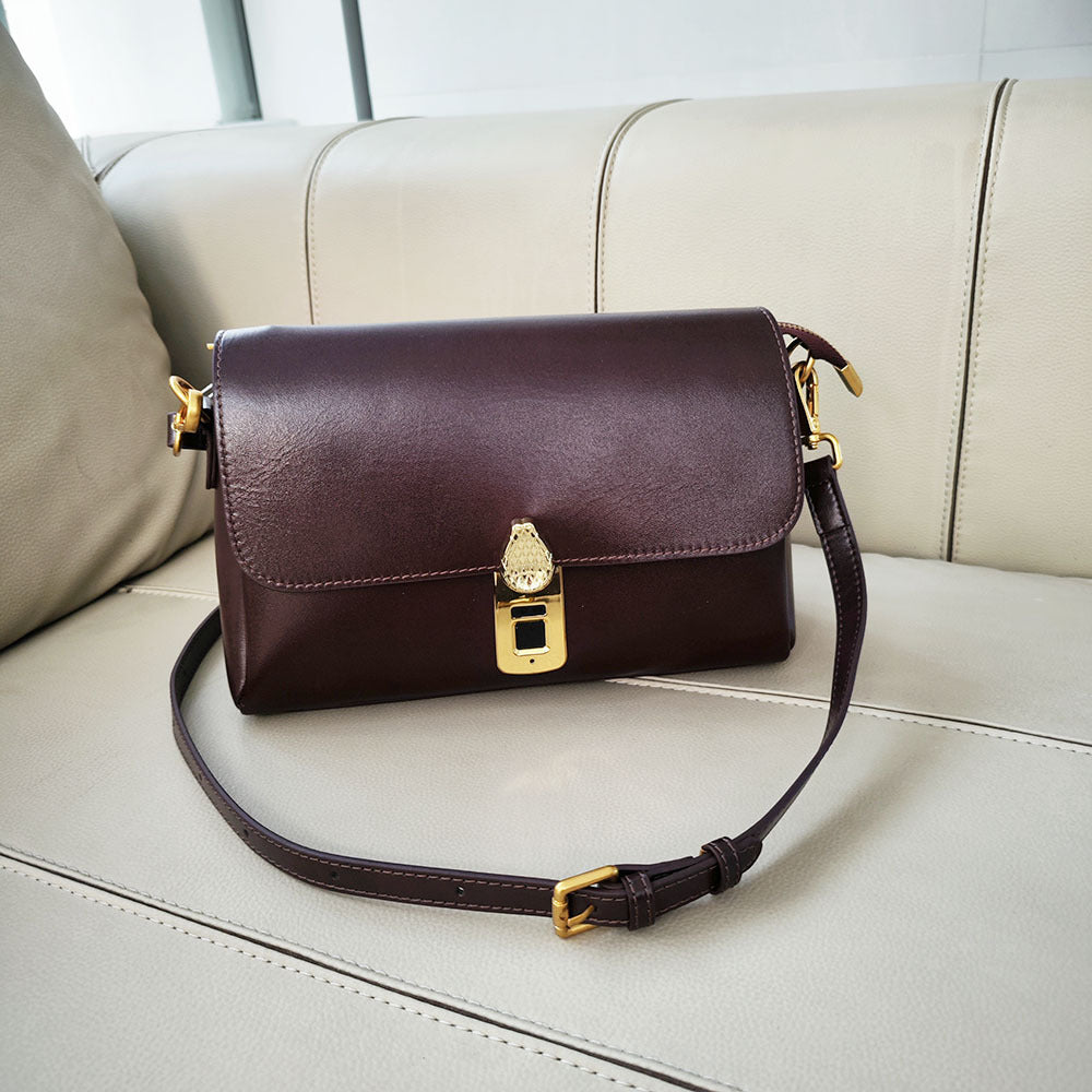 Fingerprint Unlock Bag Niche Genuine Leather Women's Bag High-end Flocked Top Layer Cowhide Single Shoulder Crossbody Commuter Underarm Bag