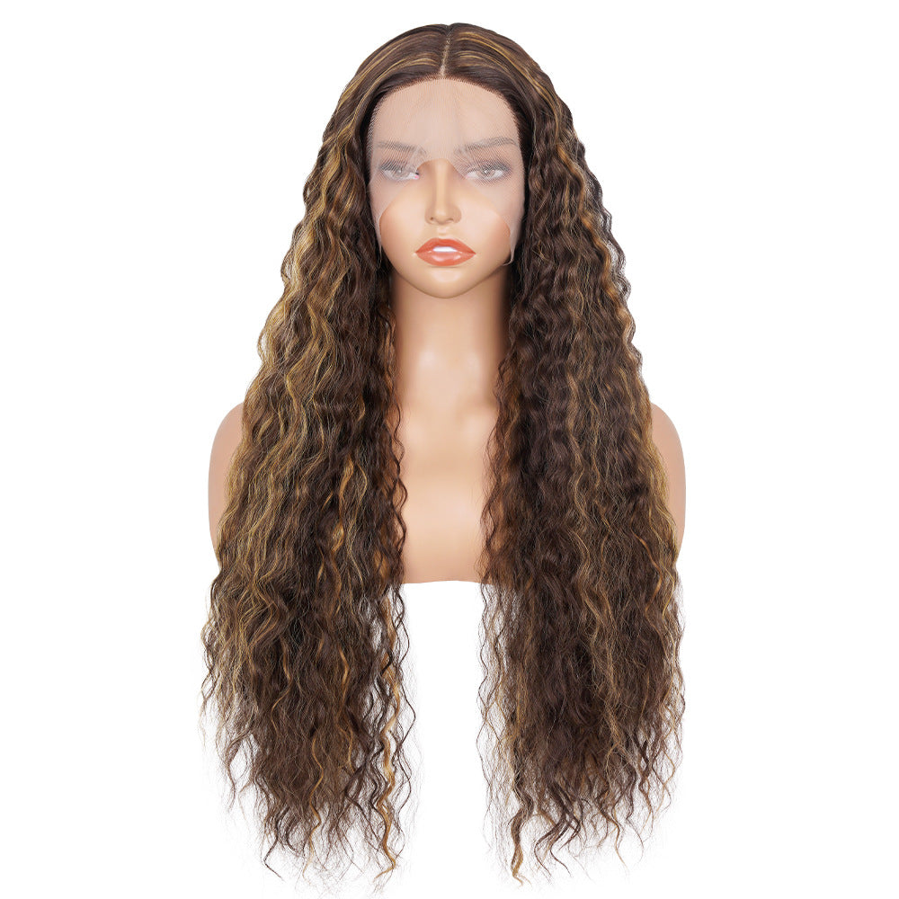 Cross-Border Hot-Selling Forehead Lace Hand-Crocheted Long Curly Wig Hairpiece Lace Front Curly Wig