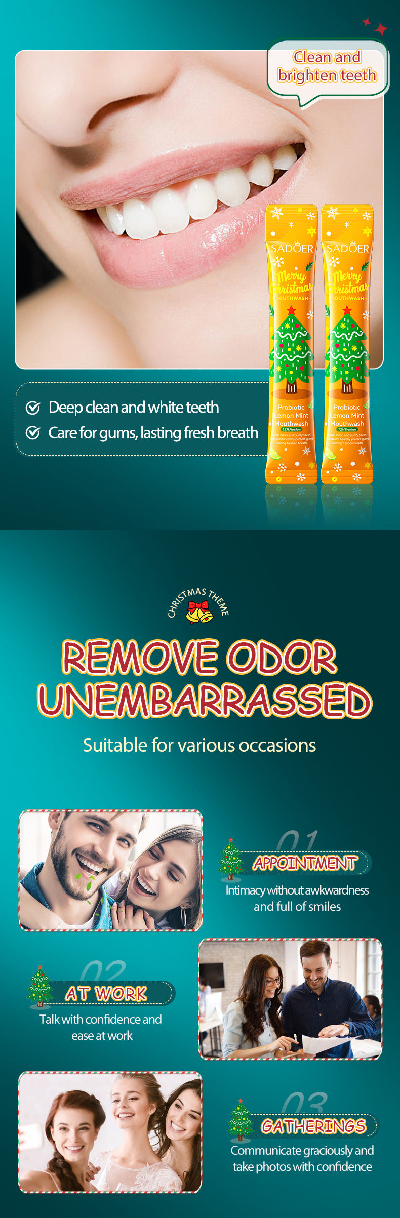 Full English Christmas Probiotic Mouthwash SADOER Green Lemon Mint Oral Cleanser  Wholesale