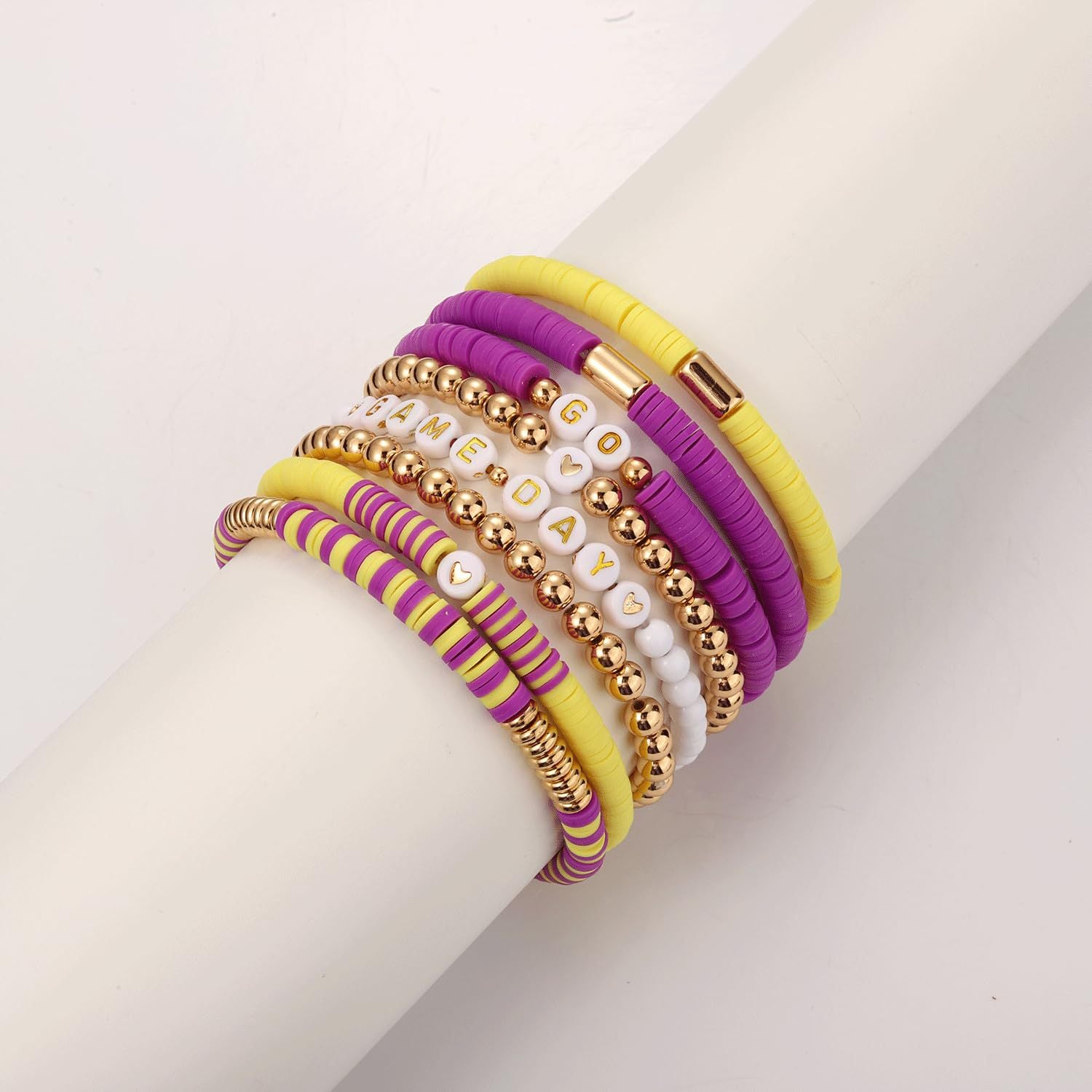 American Competition Day Soft Clay Bracelet for Women Elastic Jewelry with Gold Beads Game Day Alphabet Soft Clay Bracelet Set