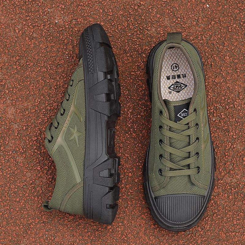 New Five-Star Liberation Shoes for Men, Non-Slip, Wear-Resistant, Suitable for Construction Sites, Military Training, Labor Protection, Low-Cut Canvas, Breathable, Odor-Resistant Rubber Shoes