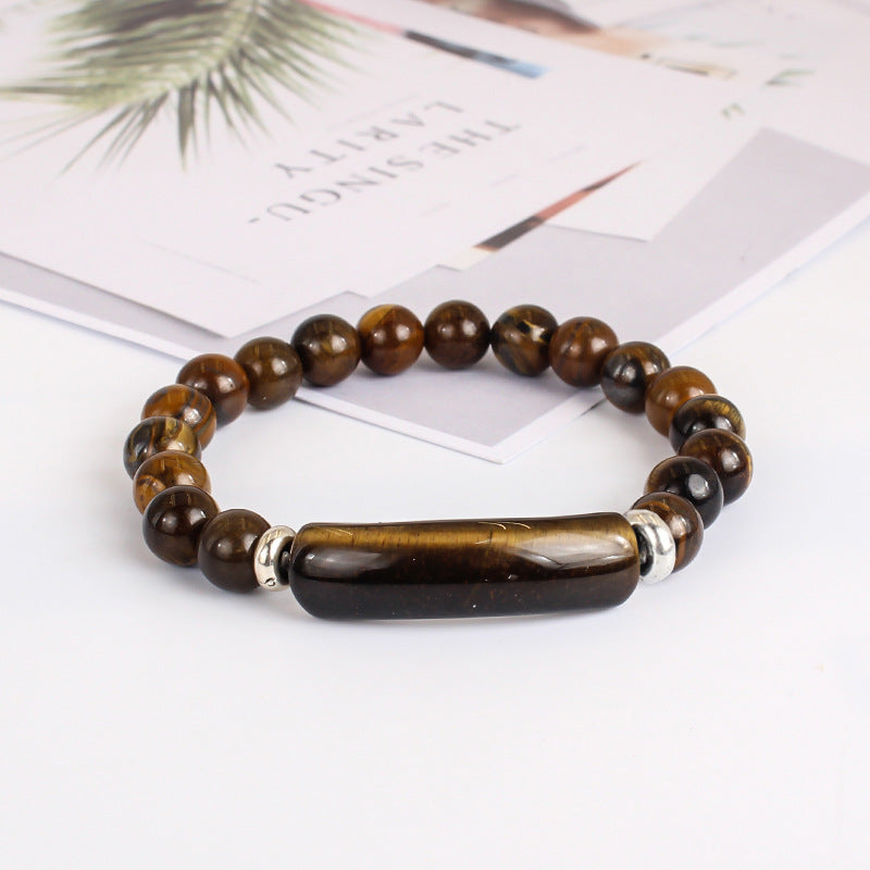 Natural Rose Quartz Beaded Bracelet for Women Fashion Gift Elastic Cord Black Agate White Jade Tiger Eye Stone Bridge Bracelet