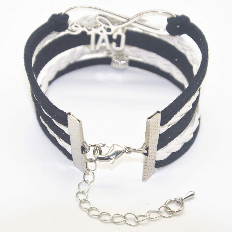 Multi-layer Hand-woven Bracelet for Women Gift with Rhinestone Little Cat CAT Letter Bracelet Moon Cat Braided Bracelet