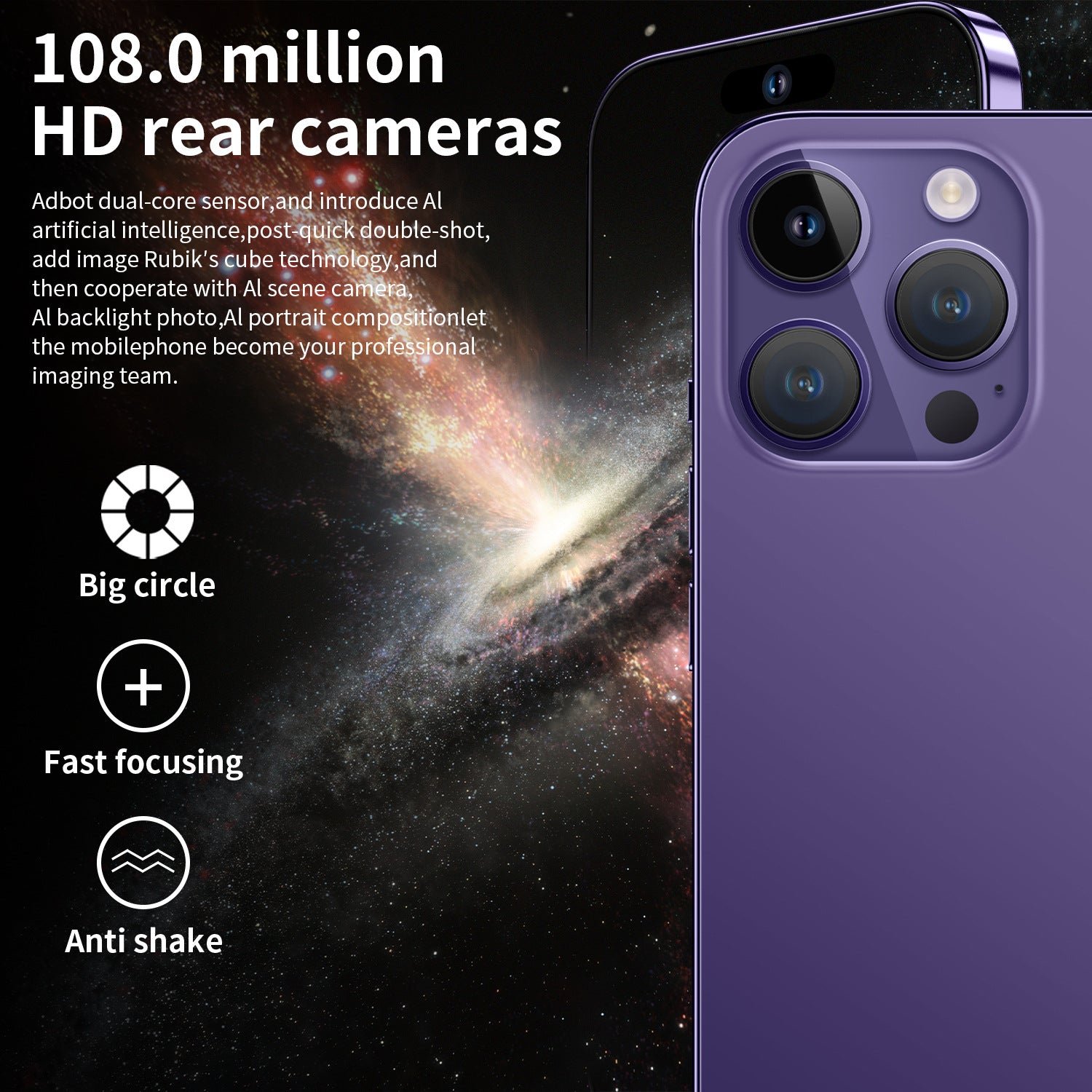 Mobile Phone i15 ProMax 7.3inch smart android phone(16+1T)130010,000 Pixels4G Net