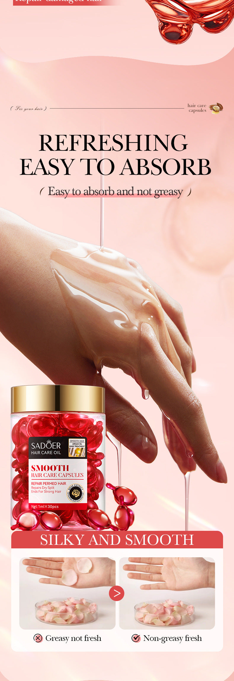 Full English Nut Oil Hair Care Capsules SADOER Improve Frizz Essential Oil Capsule Conditioner  Wholesale