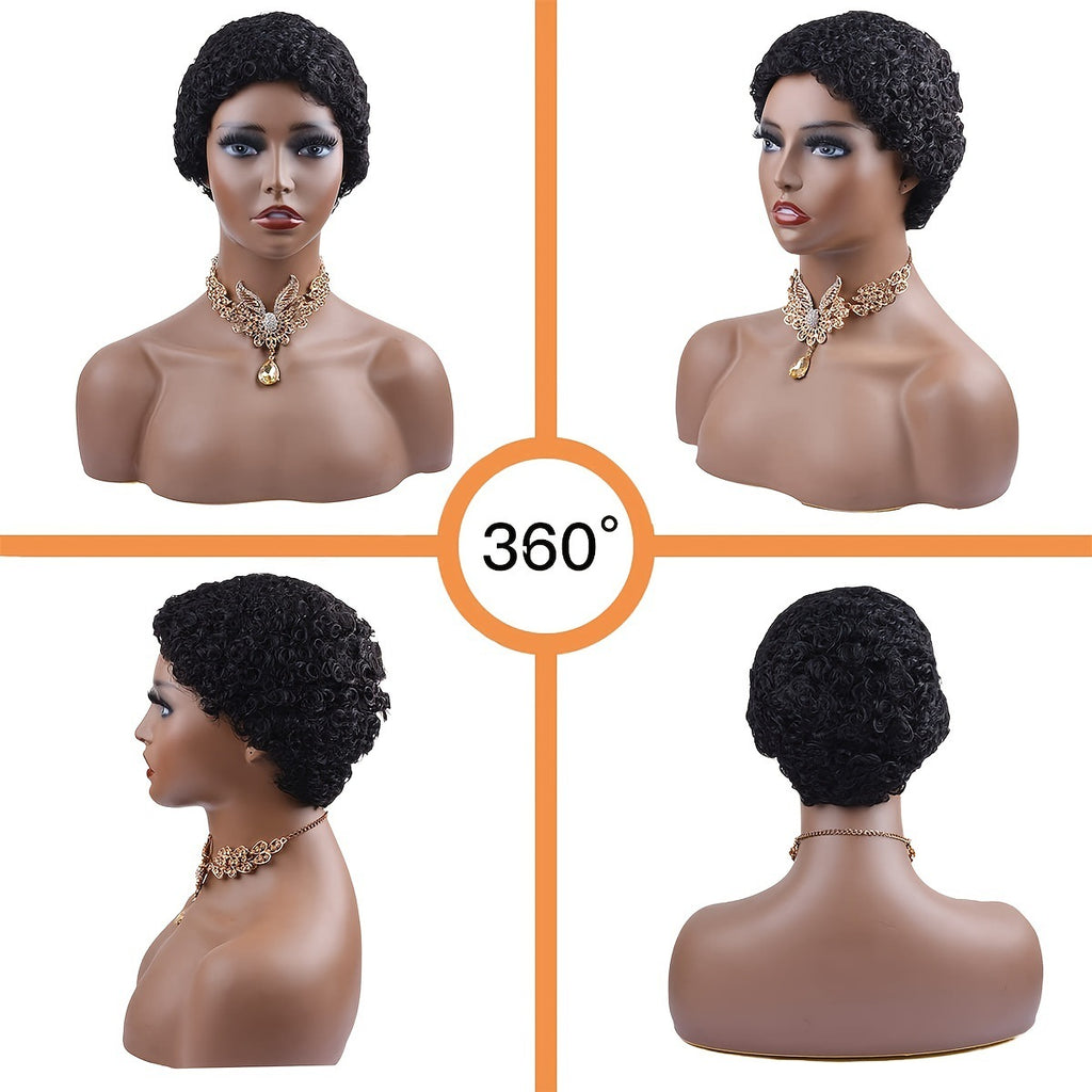 Black Women's Real Hair Wig Short Curly Wool Curl Wig