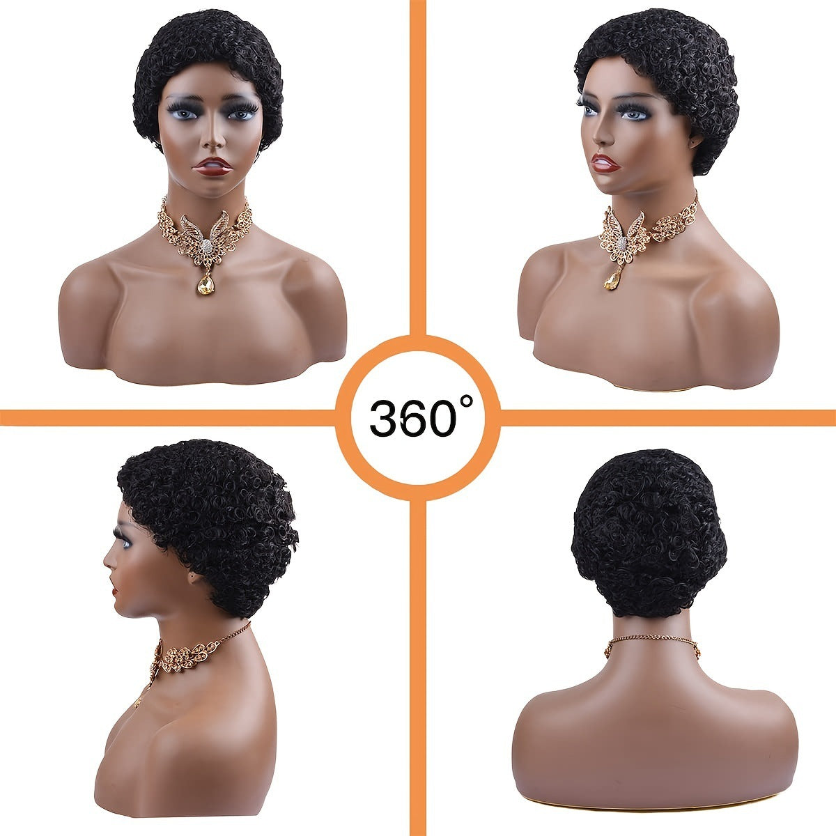Black Women's Real Hair Wig Short Curly Wool Curl Wig