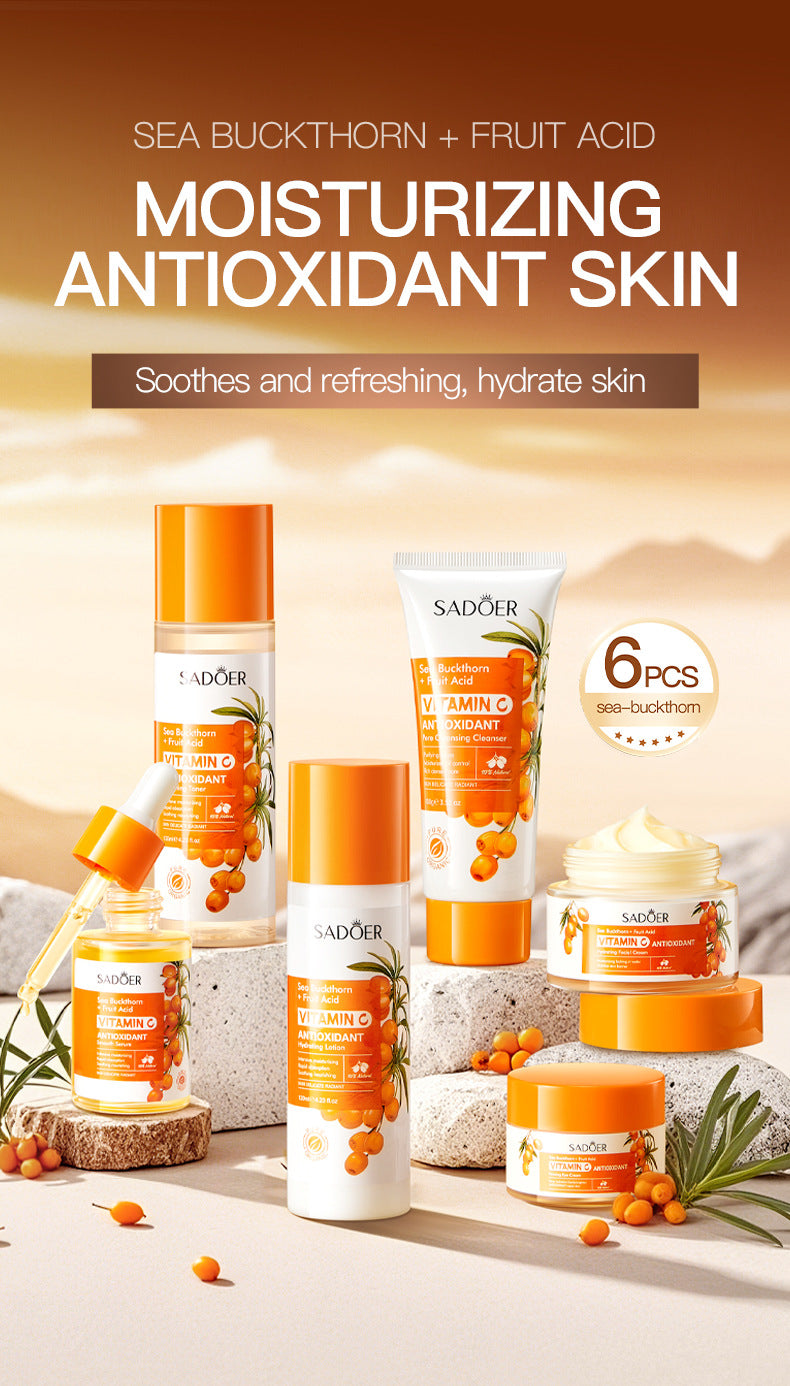 Cross-border Sea Buckthorn Vitamin C Antioxidant six-piece set Hydrating Moisturizing Set Box Wholesale from Foreign Trade Manufacturer