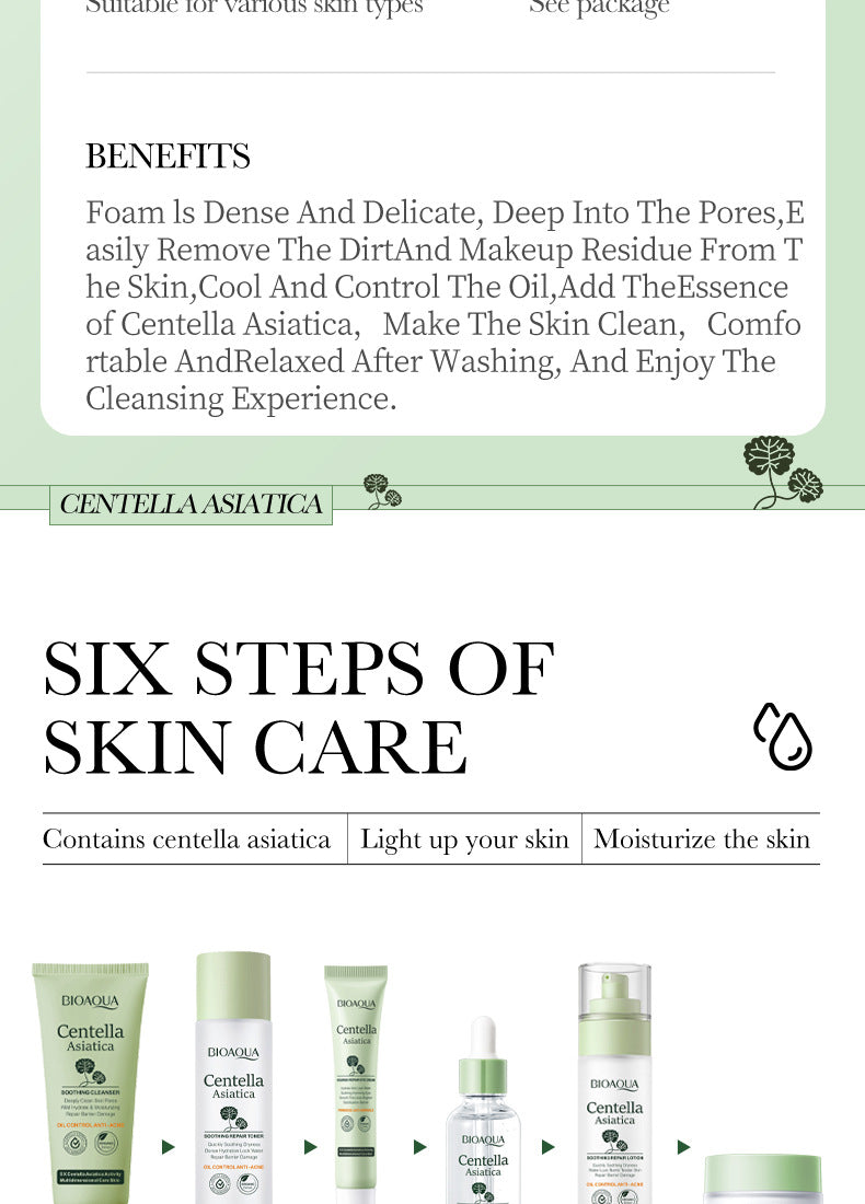Centella Asiatica Skin Care Set in English BIOAOUA Cleansing, moisturizing and moisturizing six-piece set  foreign trade wholesale