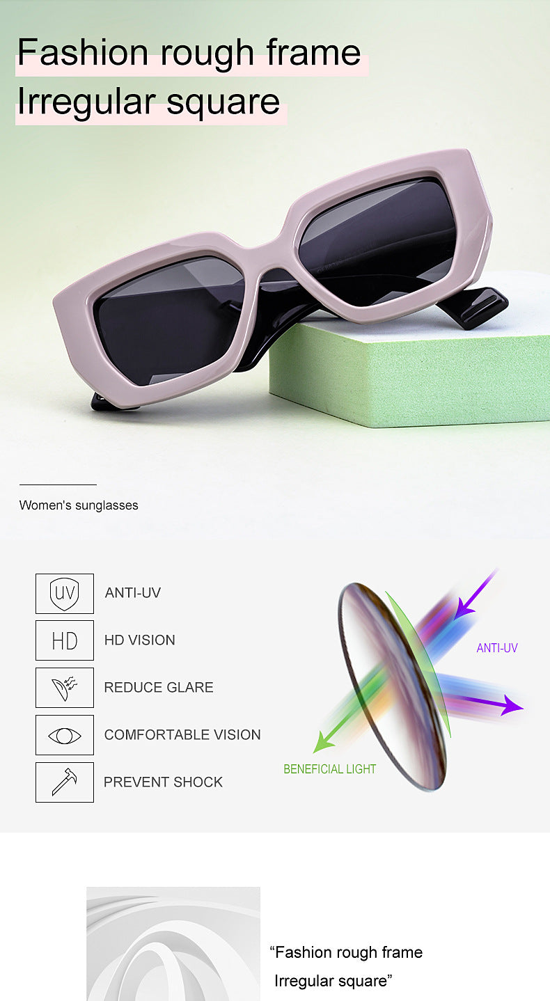 Trendy Square Frame Wide Temple Sunglasses for Women, Internet Celebrity Style Large Frame Sunglasses for Women sunglasses