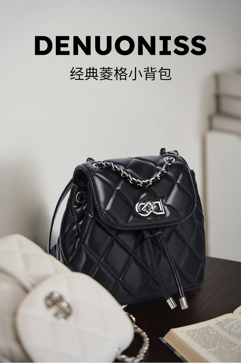 Classic Style Rhombus Chain Backpack College Style Minority Fashion Women's Bag Korean Style Western Style Tote Backpack