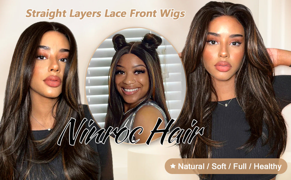 Factory Direct Cross-Border Wigs High Light Straight Layers Lace  Front Wig