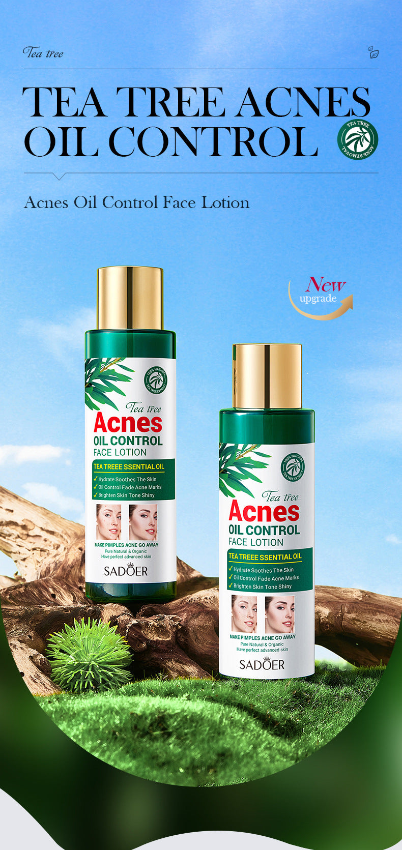 Full English Tea Tree Skincare Set SADOER Cleansing, moisturizing, hydrating five-piece set for  foreign trade wholesale