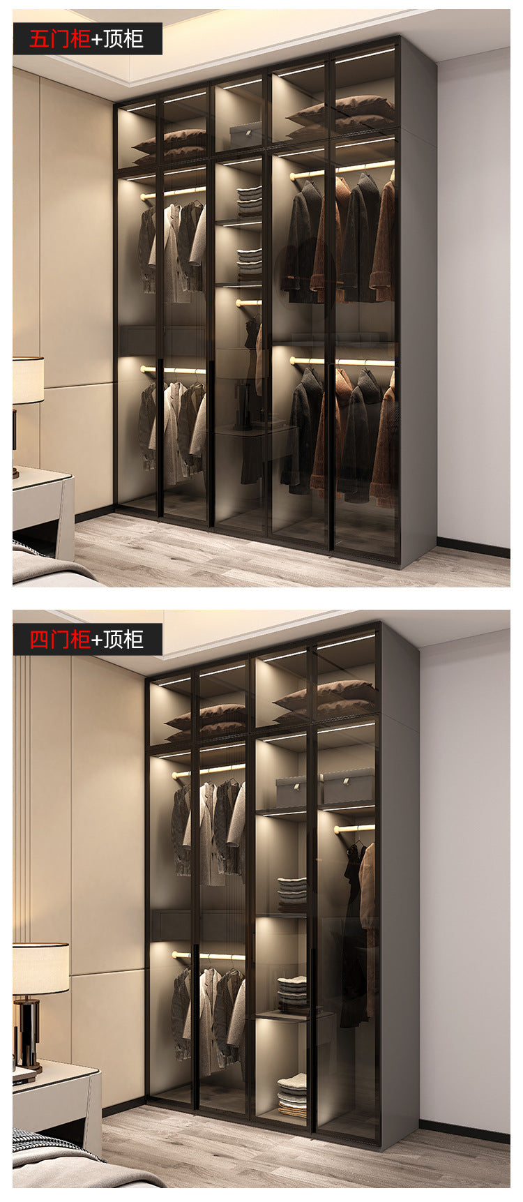 Modern Minimalist Wardrobe for Home Bedroom Cloakroom Glass Door Wardrobe Combination Small Apartment Wardrobe Light Luxury Free Shipping