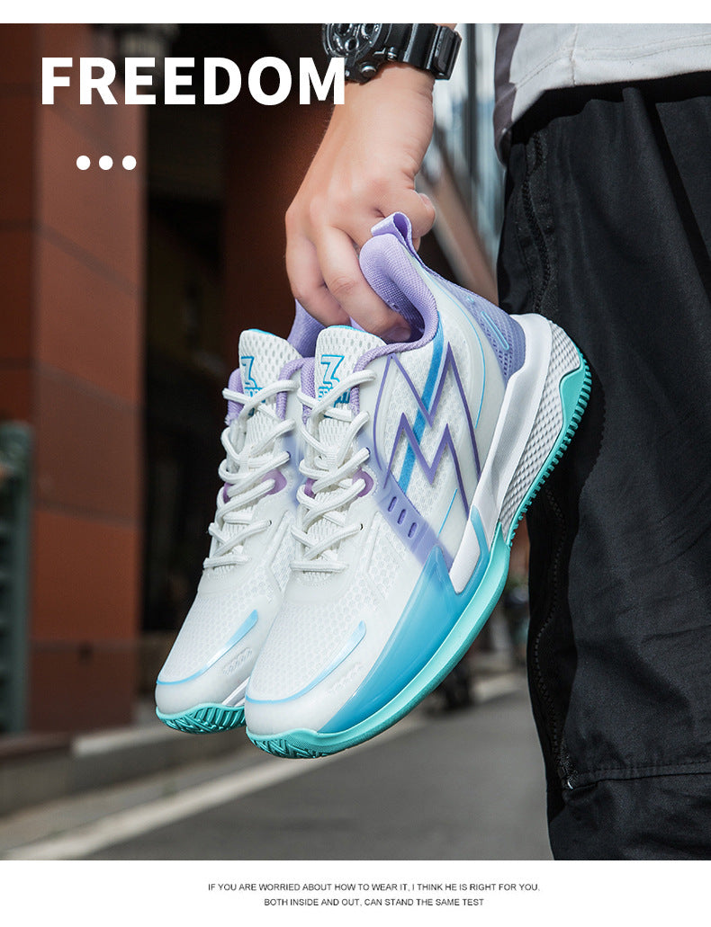 Men and Women Couple Shoes Korean Version Trendy Mesh Breathable Basketball Shoes Fashionable Night Glow Wear-resistant Shock-absorbing Rebound Sports Shoes