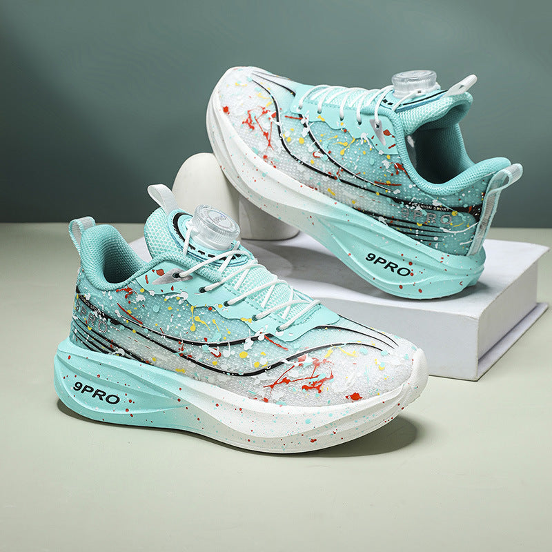Children's Running Shoes with Rotating Buckle, Breathable Mesh Surface, Ultra-light Soft Sole, Wear-resistant, Non-slip, Racing Sports Shoes for Boys and Girls