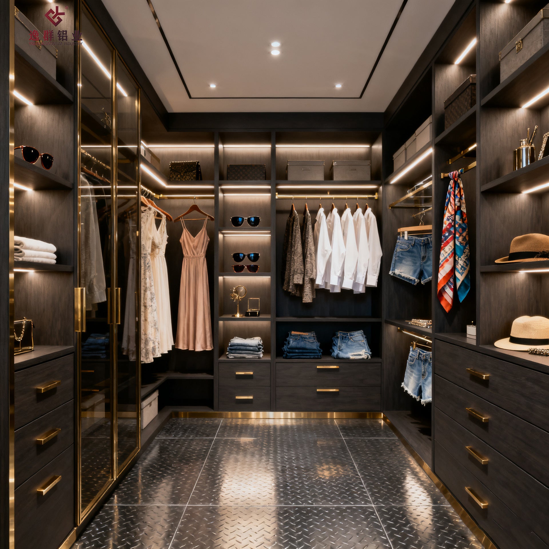 Custom Whole House Walk-in Closet Support Customization with Pictures Simple Modern Aluminum Alloy Wardrobe Source Factory