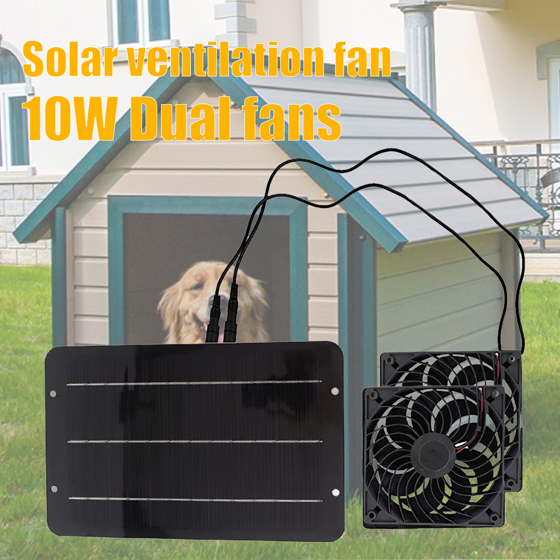 Exclusive Solar Photovoltaic Panel 10W with Dual Fan Radiator Solar Exhaust Fan for Cooling Pet Houses
