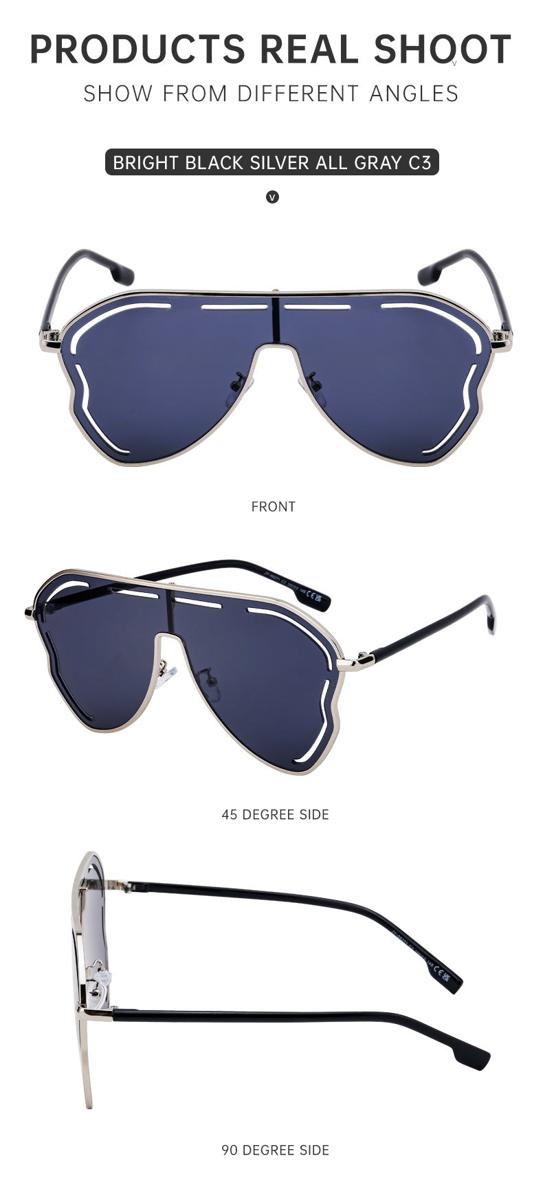 European and American Fashion Large Frame Sunglasses for Women, High-End Unique One-Piece Sunglasses, Trendy Wholesale sunglasses