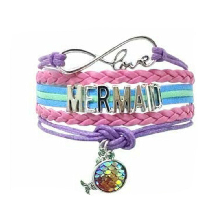 MERMAID Mermaid Multi-layer Braided Bracelet with Round Fish Scale Pendant for Women, Layered Mermaid Braided Bracelet