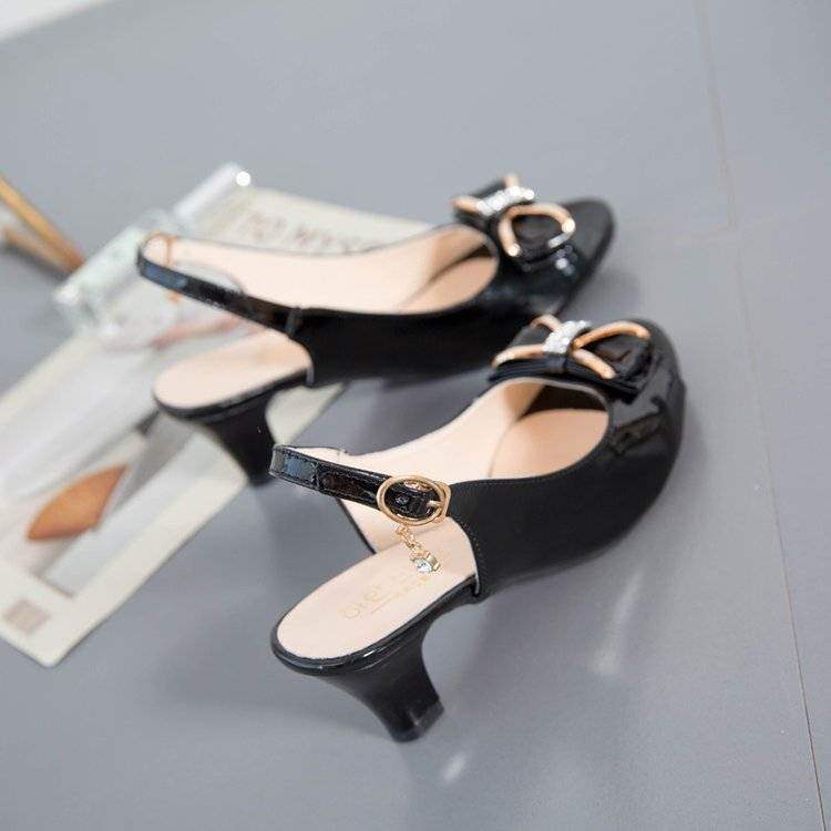 35-44 plus Size Women's Shoes42Fish Mouth Sandals Women Thick Heel Rhinestone Bow Buckle Strap Summer Women Shoes High Heels43