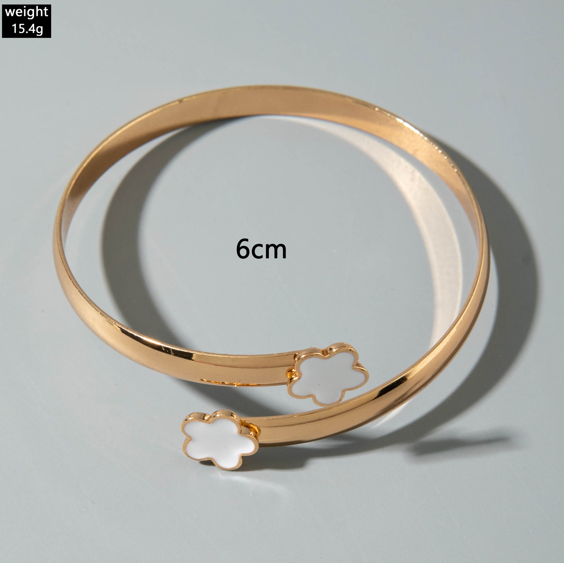 European and American Fashion Alloy Inlaid Diamond Five-Leaf Clover Bracelet Jewelry Three-Piece Set Simple Geometric Smooth Bracelet Wholesale