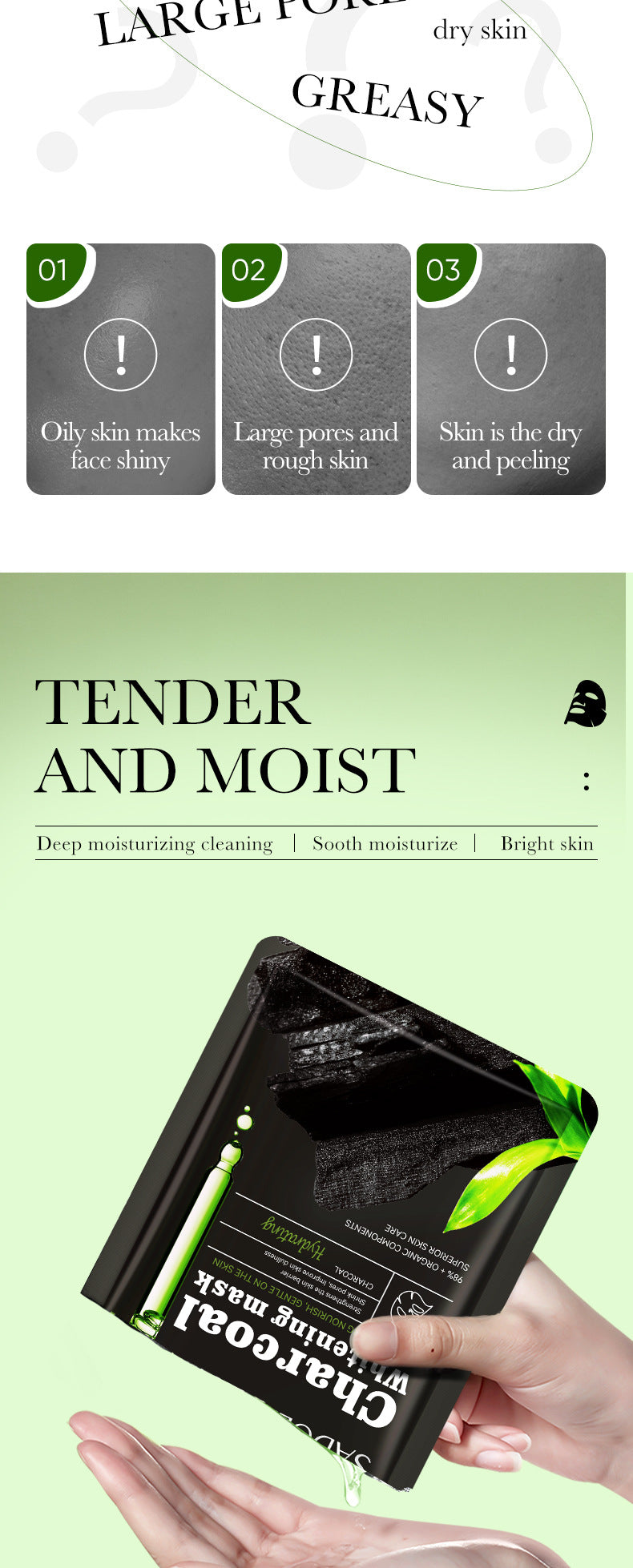 Full English Bamboo Charcoal Black Mask SADOER Whitening, hydrating, moisturizing, brightening face mask sheet  wholesale