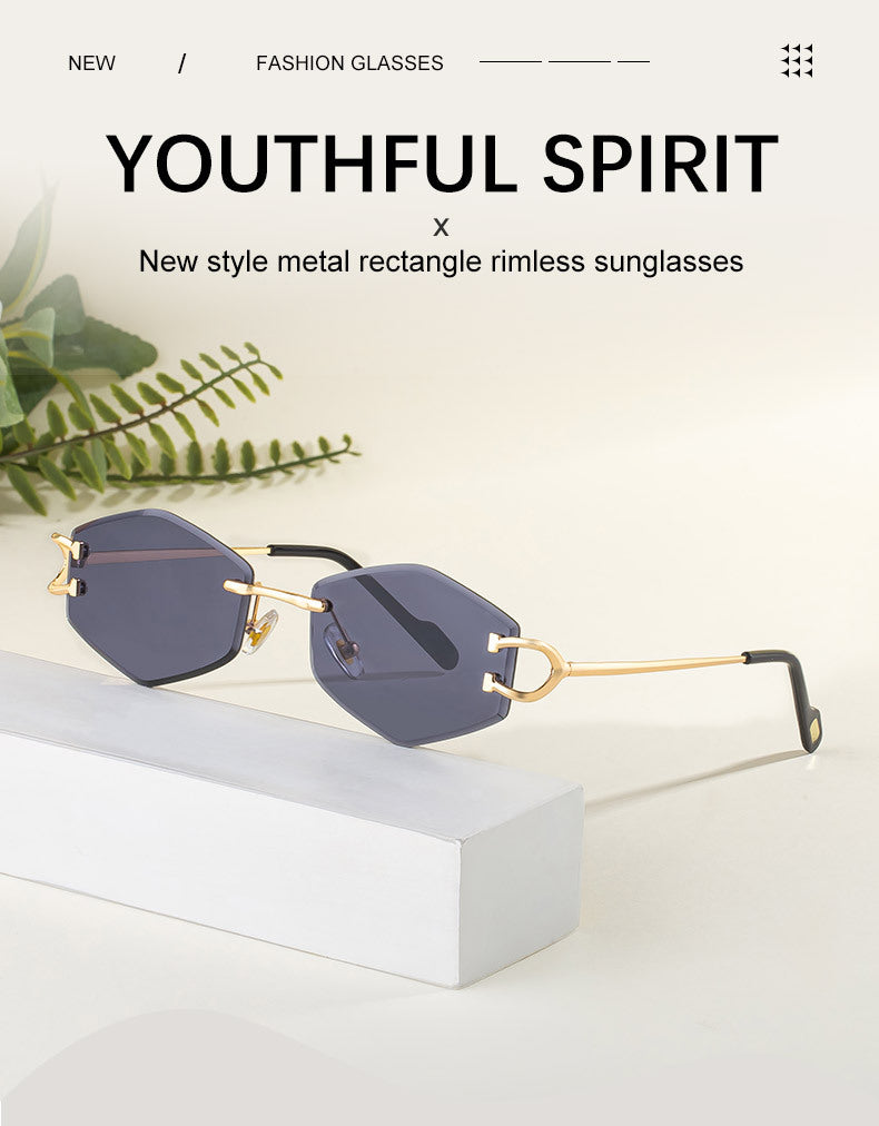 2025New European and American Fashion Frameless Sunglasses for Women with Metal Temples Trendy Outdoor Street Style Sunglasses for Women