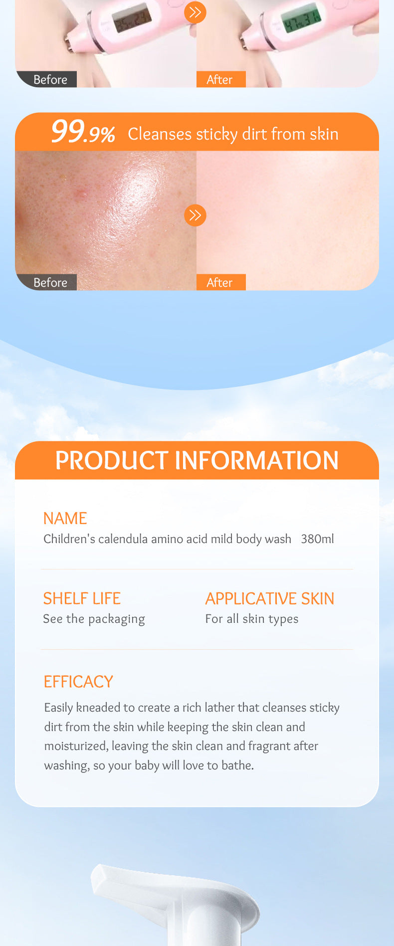 Calendula Children's Body Wash SADOER Amino Acid Cleansing Body Wash Cross-Border Wholesale