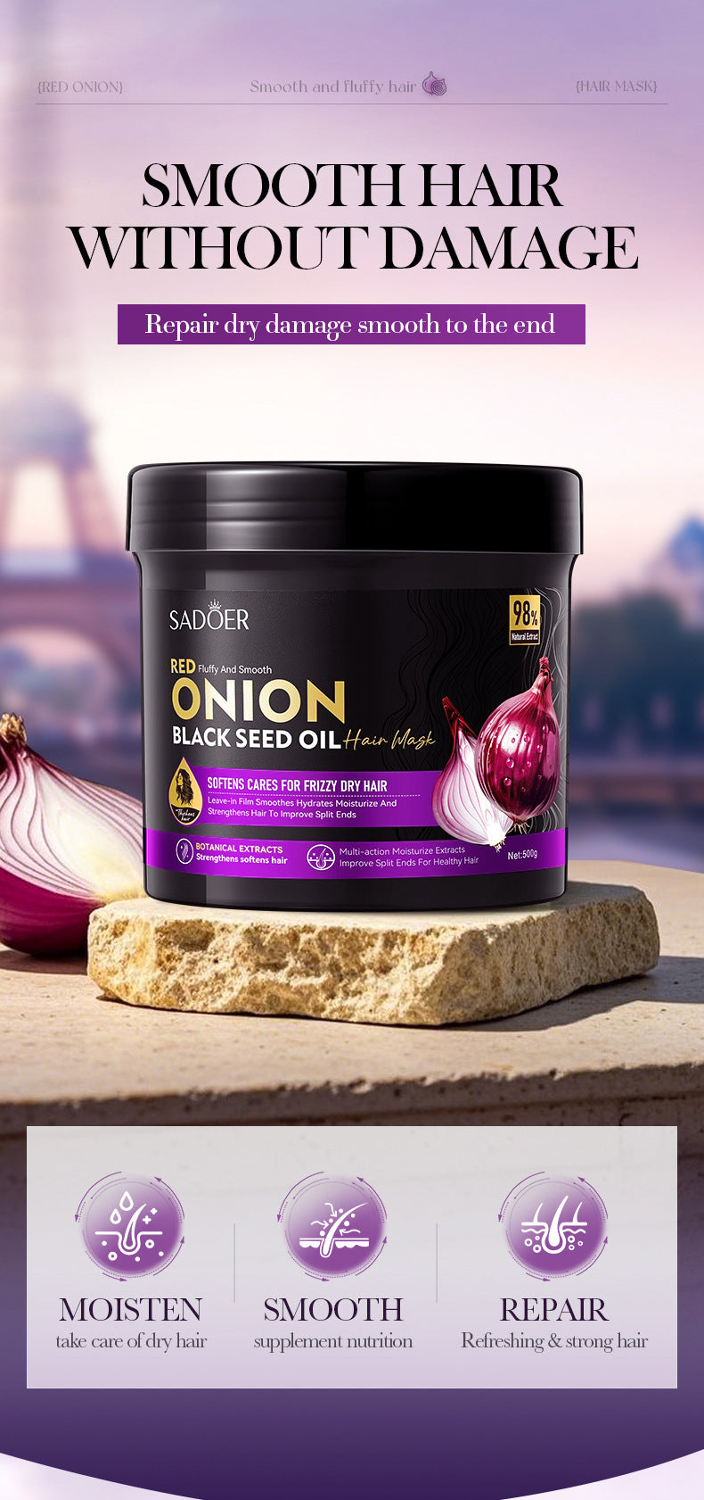 Cross-border Hair Mask500g Onion Black Seed Oil Smooth Hair Mask500g Foreign Trade Manufacturer Wholesale