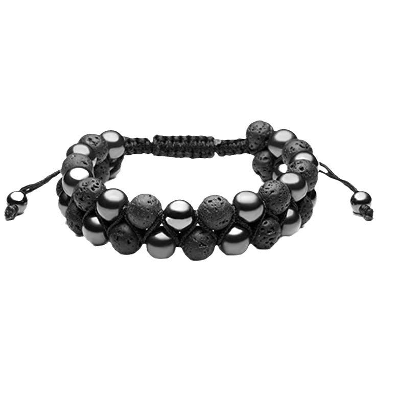 Men's Volcanic Tiger Eye Stone Double Layer Braided Bracelet Lapis Lazuli Agate Beaded Volcanic Black Gallstone Double Row Braided Bracelet