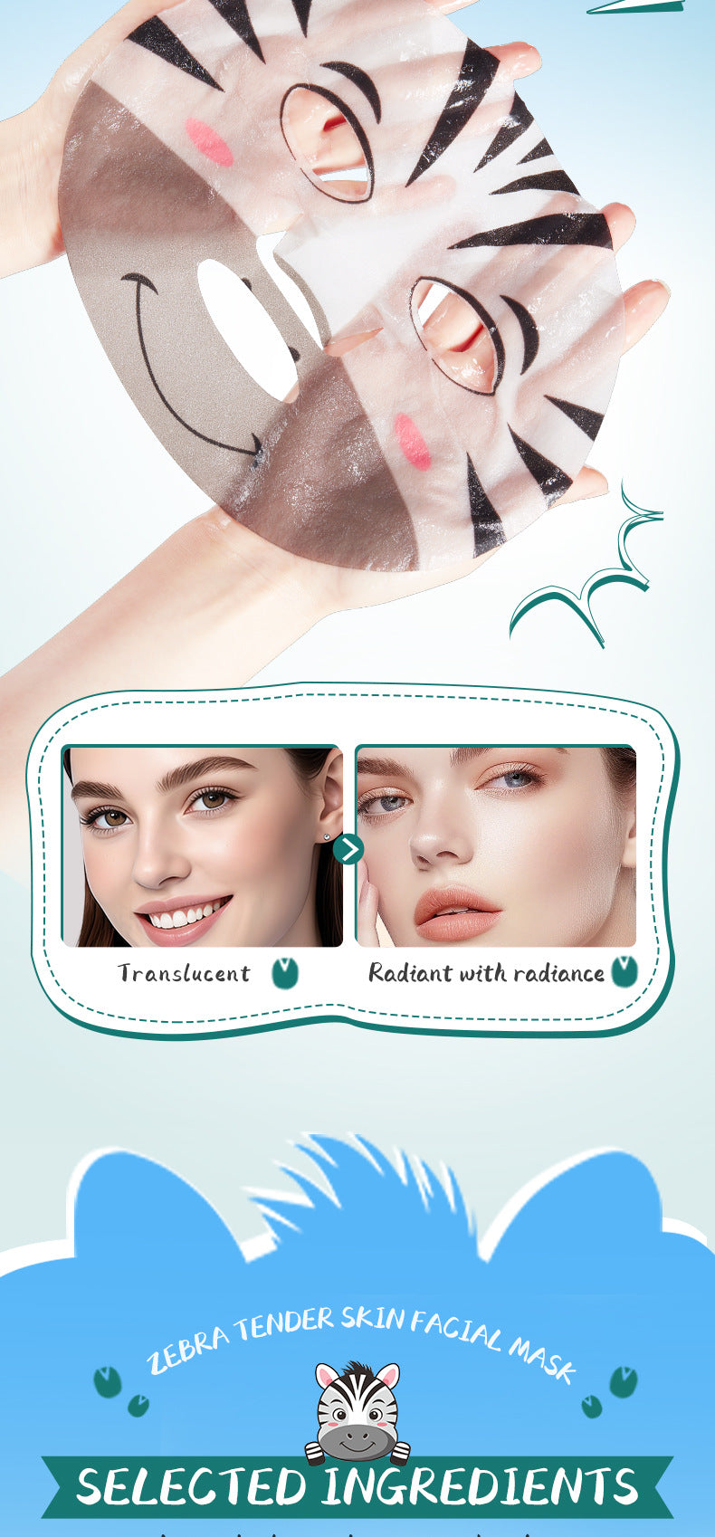 Full English Animal Zebra Pattern Skin Rejuvenation Mask SADOER Moisturizing and Hydrating Face Mask  Wholesale