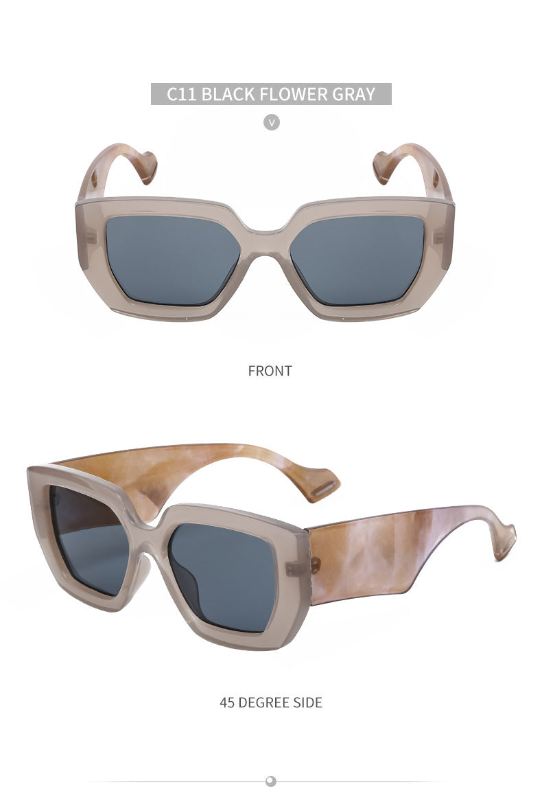 Trendy Square Frame Wide Temple Sunglasses for Women, Internet Celebrity Style Large Frame Sunglasses for Women sunglasses