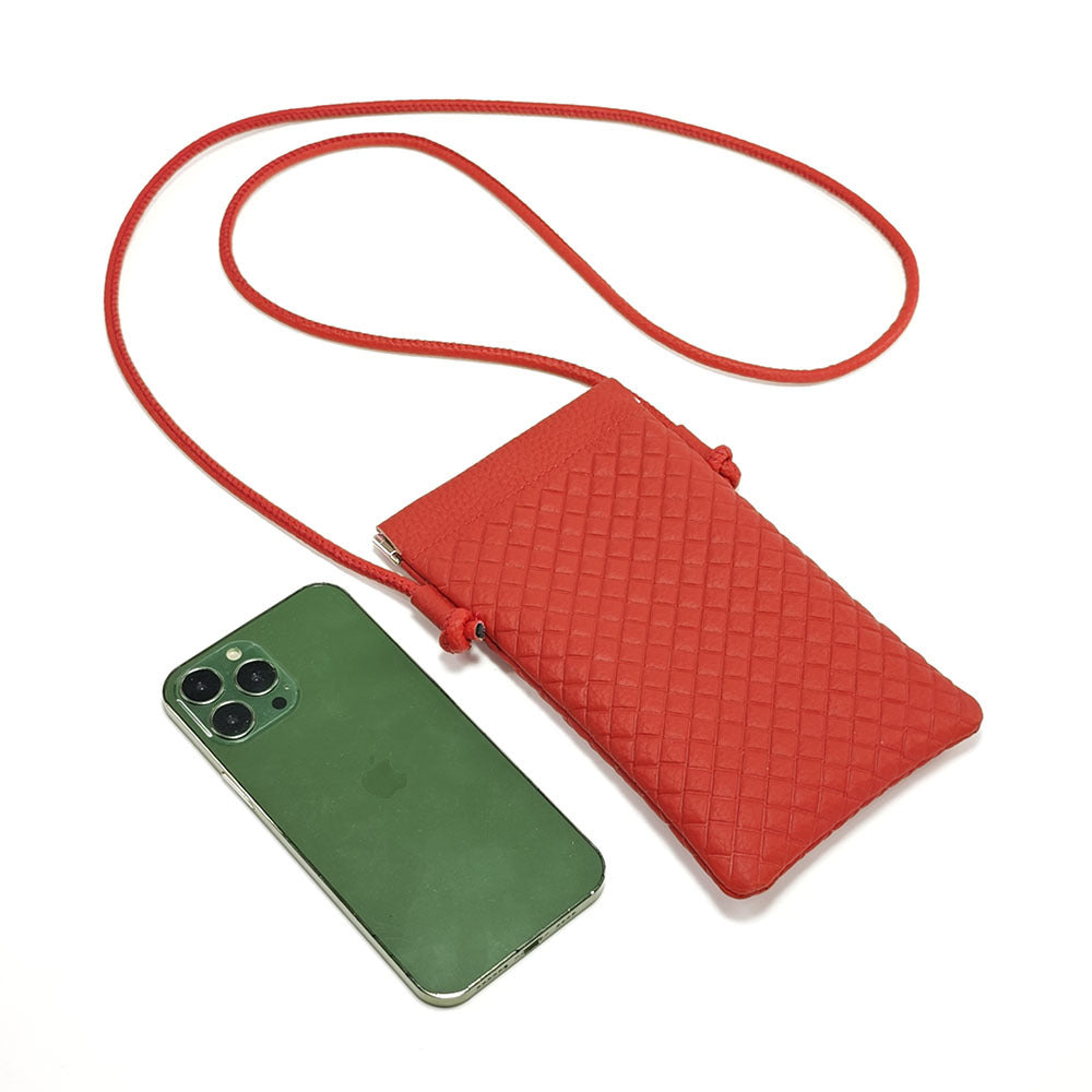 Genuine Leather Phone Bag for Women, Crossbody Small Bag, New Woven Pattern Vertical Style, Lightweight Mini Cowhide Walking Bag