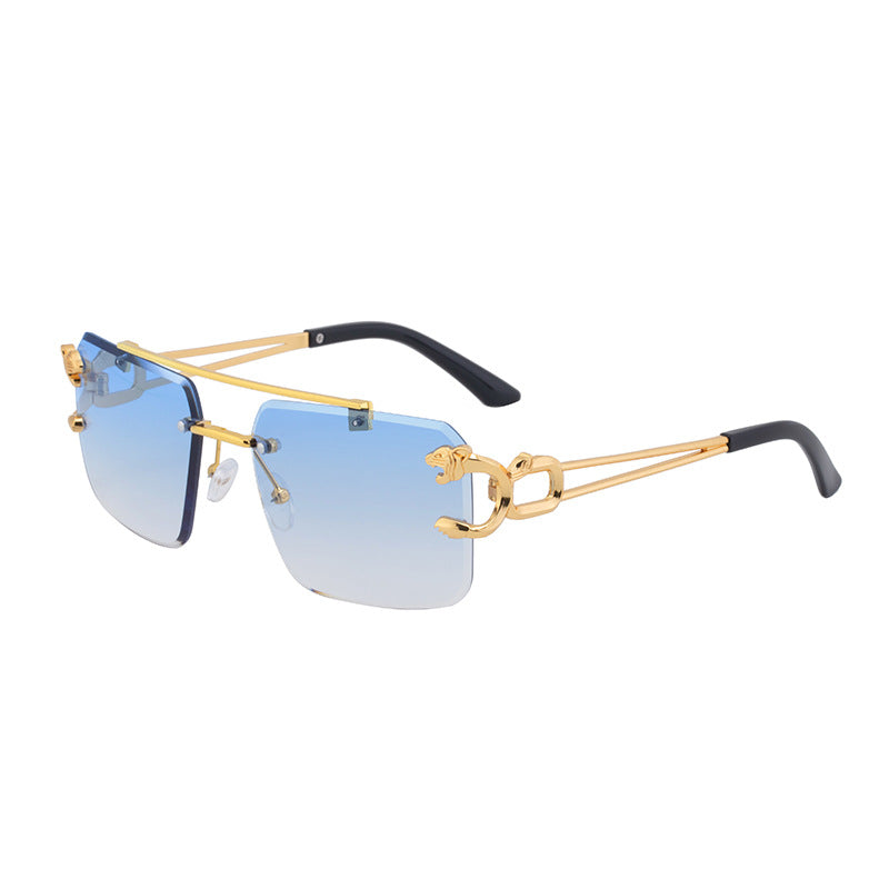 European and American Retro Double Bridge Sunglasses for Men Fashion Leopard Rimless Cut Edge Sunglasses for Women Wholesale shades