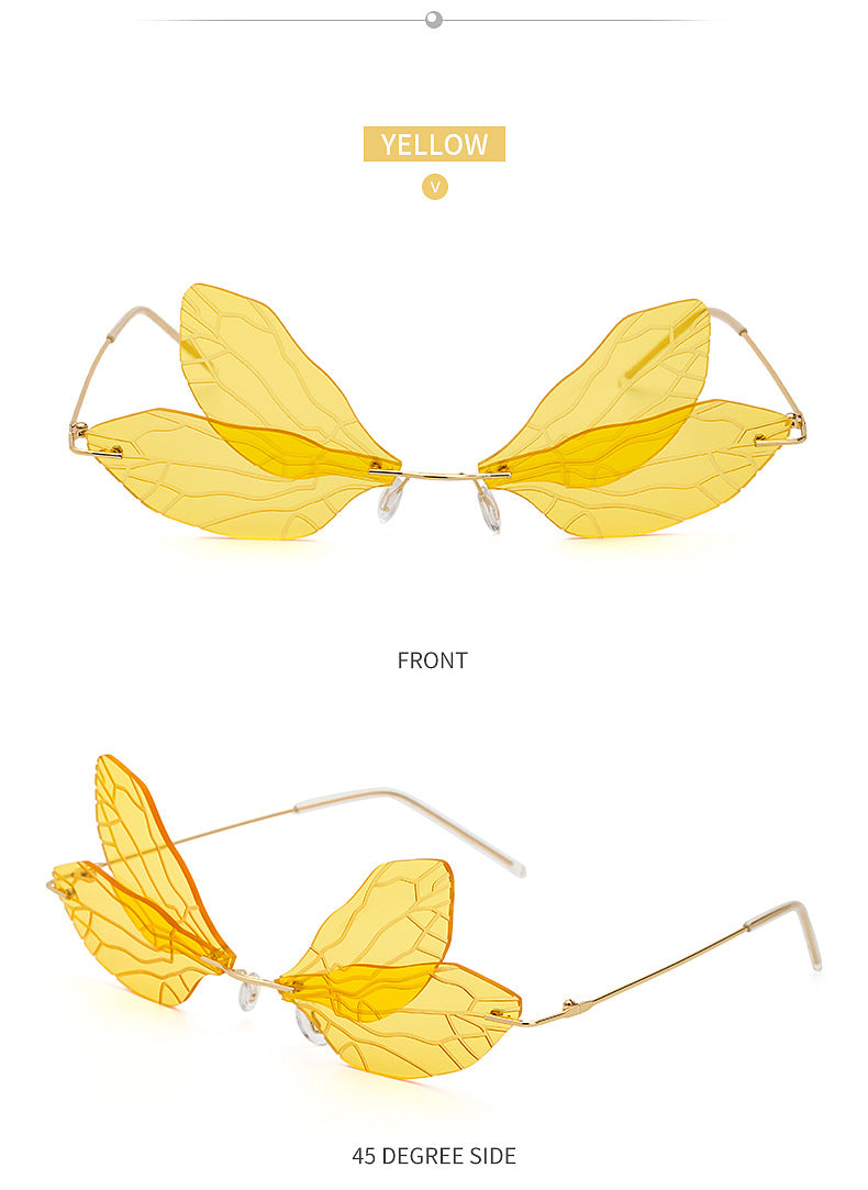 Dragonfly Sunglasses for Women, Stylish Wing Design, Fashionable Double Lens Party Dance Frameless Sunglasses