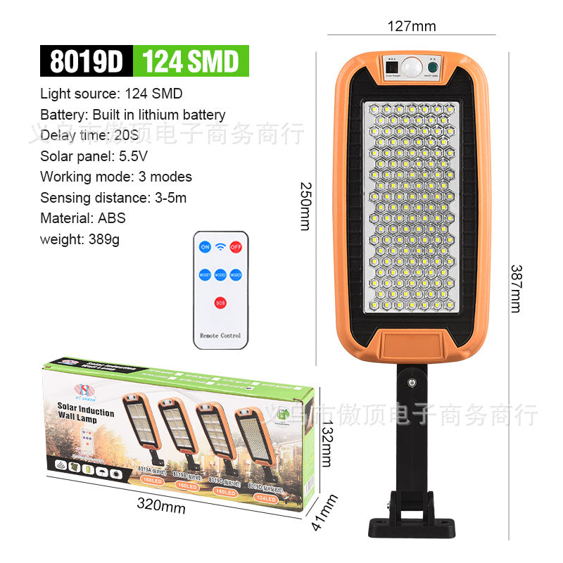New Solar Light Outdoor Human Body Induction Light with Remote Control Wall Light Waterproof Garden Light LED Garage Light Street Light